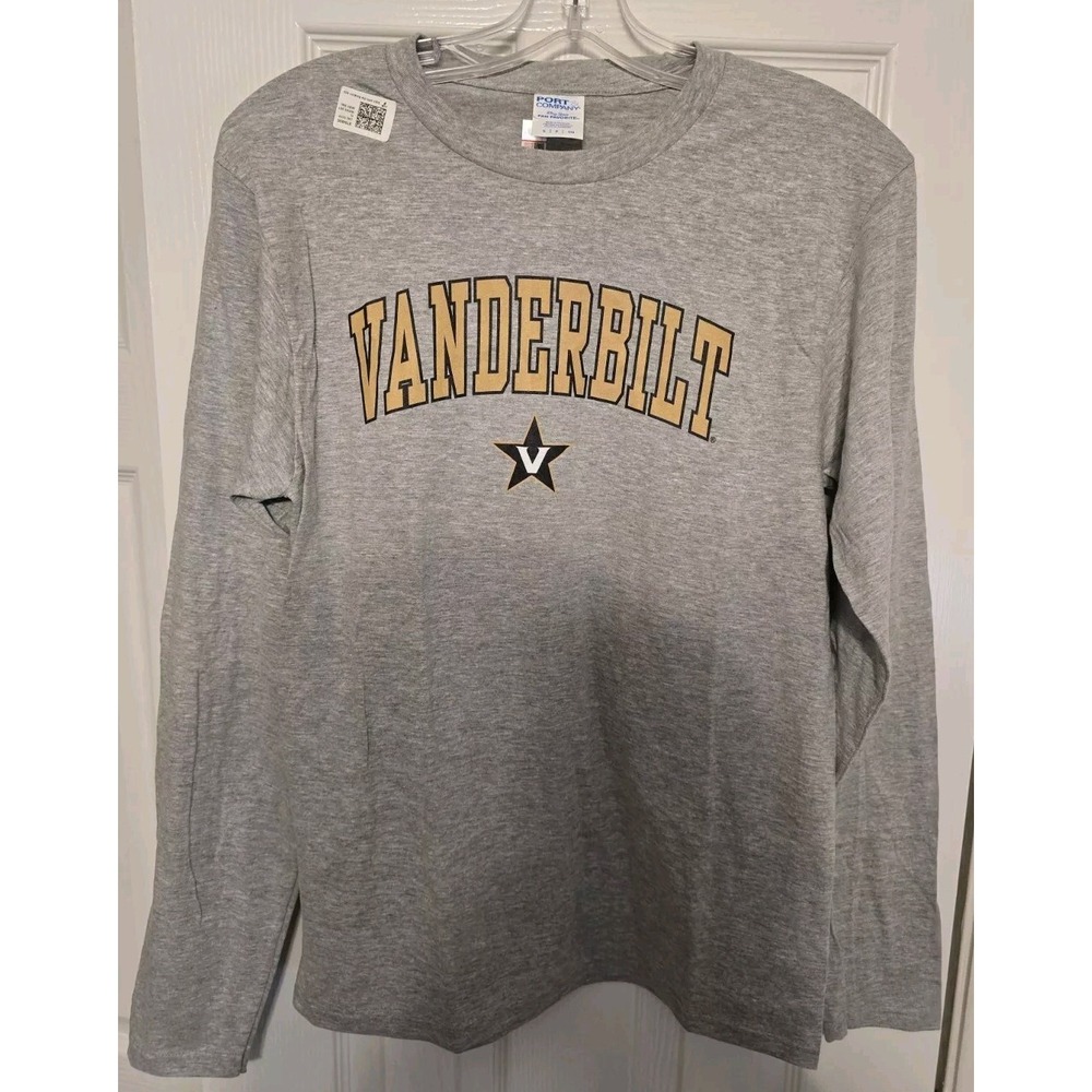 Vanderbilt Commodores Long Sleeve T-Shirt Mens Small Grey Spellout New V Logo